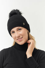 Load image into Gallery viewer, Pure Golf Ladies Greta Waterproof Golf Bobble Hat. Black.