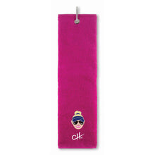 Load image into Gallery viewer, NEW Surprizeshop Ladies Charlie Hull Golf Tri Fold Towel. Pink or Navy, 3 Designs.