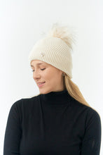 Load image into Gallery viewer, Pure Golf Ladies Greta Waterproof Golf Bobble Hat. Champagne.