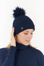 Load image into Gallery viewer, Pure Golf Ladies Greta Waterproof Golf Bobble Hat. Navy Blue.