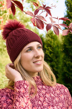 Load image into Gallery viewer, Pure Golf Ladies Greta Waterproof Golf Bobble Hat. Merlot.