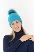 Load image into Gallery viewer, Pure Golf Ladies Greta Waterproof Golf Bobble Hat. Tourmaline.