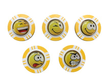 Load image into Gallery viewer, Vegas Poker Chip Golf Ball Marker. Yellow Laugh, Wink, Smile, Crazy or Angry.