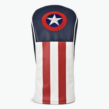Load image into Gallery viewer, PRG Originals Captain America USA Design Golf Headcovers. Set of 3. Driver, Fairway and Rescue or Putter Cover.