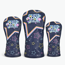 Load image into Gallery viewer, PRG Originals Peace and Love, Tap in Birdies Design Golf Headcovers. Set of 3. Driver, Fairway and Rescue or Putter Cover.