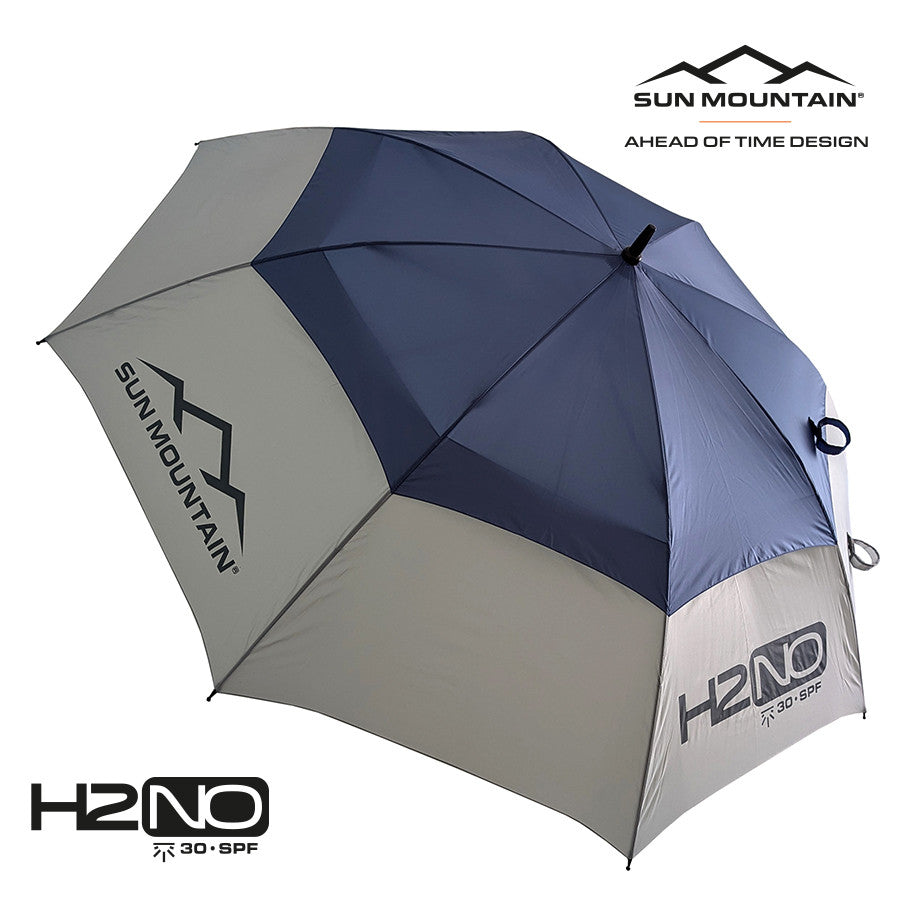 2024 Sun Mountain H2NO Golf Umbrella (30SPF). Nickel / Cadet.