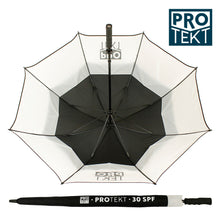 Load image into Gallery viewer, Pro Tekt Golf Umbrella (30SPF) Black / White.
