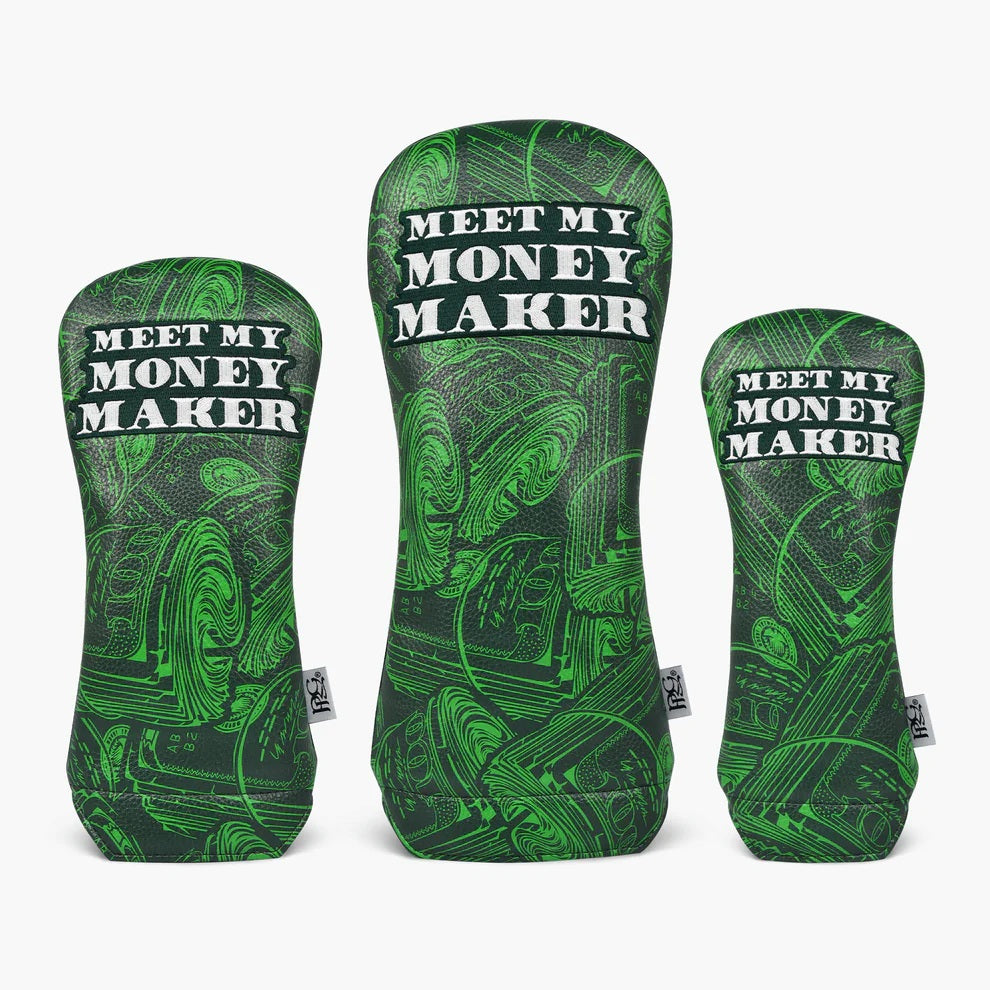 New 2025 PRG Originals Meet My Money Maker Design Golf Headcovers. Set of 3. Driver, Fairway and Rescue.
