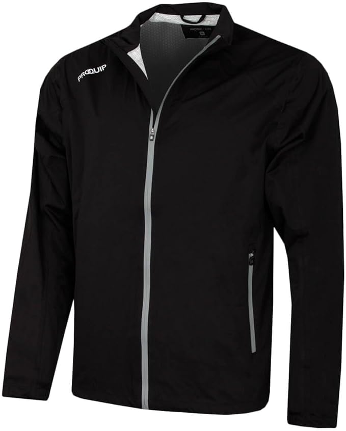 Proquip Mens 2025 Propac-Lite Waterproof Lightweight Soft Stretch Golf Jacket. Black / Quiet Shade. Medium to XXL.