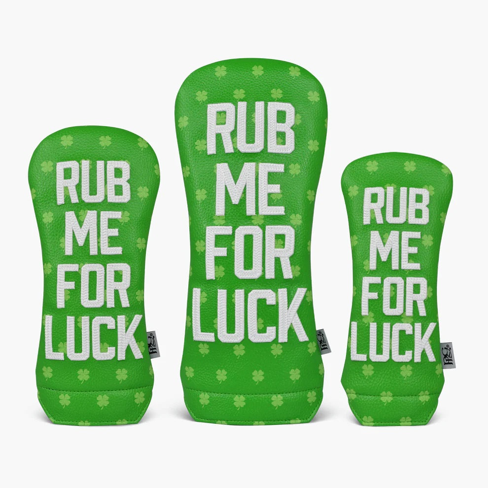 New 2025 PRG Originals Luck of the Irish, Rub Me For Luck Design Golf Headcovers. Set of 3. Driver, Fairway and Rescue.