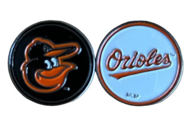 MLB Official Team Crested Golf Ball Marker. Double Sided. Baltimore Orioles.