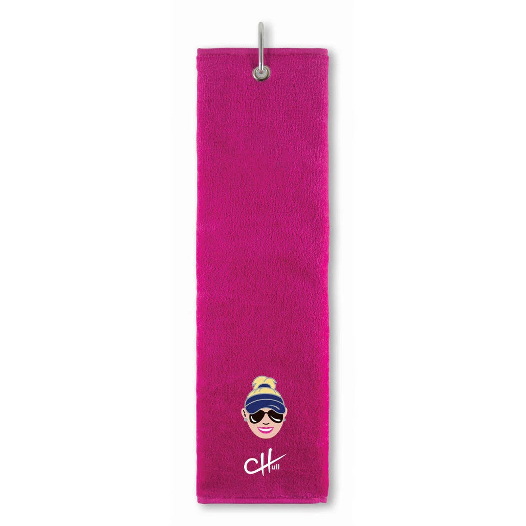 NEW Surprizeshop Ladies Charlie Hull Golf Tri Fold Towel. Pink or Navy, 3 Designs.