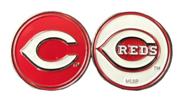 MLB Official Team Crested Golf Ball Marker. Double Sided. Cincinnati Reds.