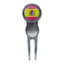 Load image into Gallery viewer, Spain Crested Golf Accessories. Ball Marker, Hat Clip, Divot Tool or Scorecard Holder.
