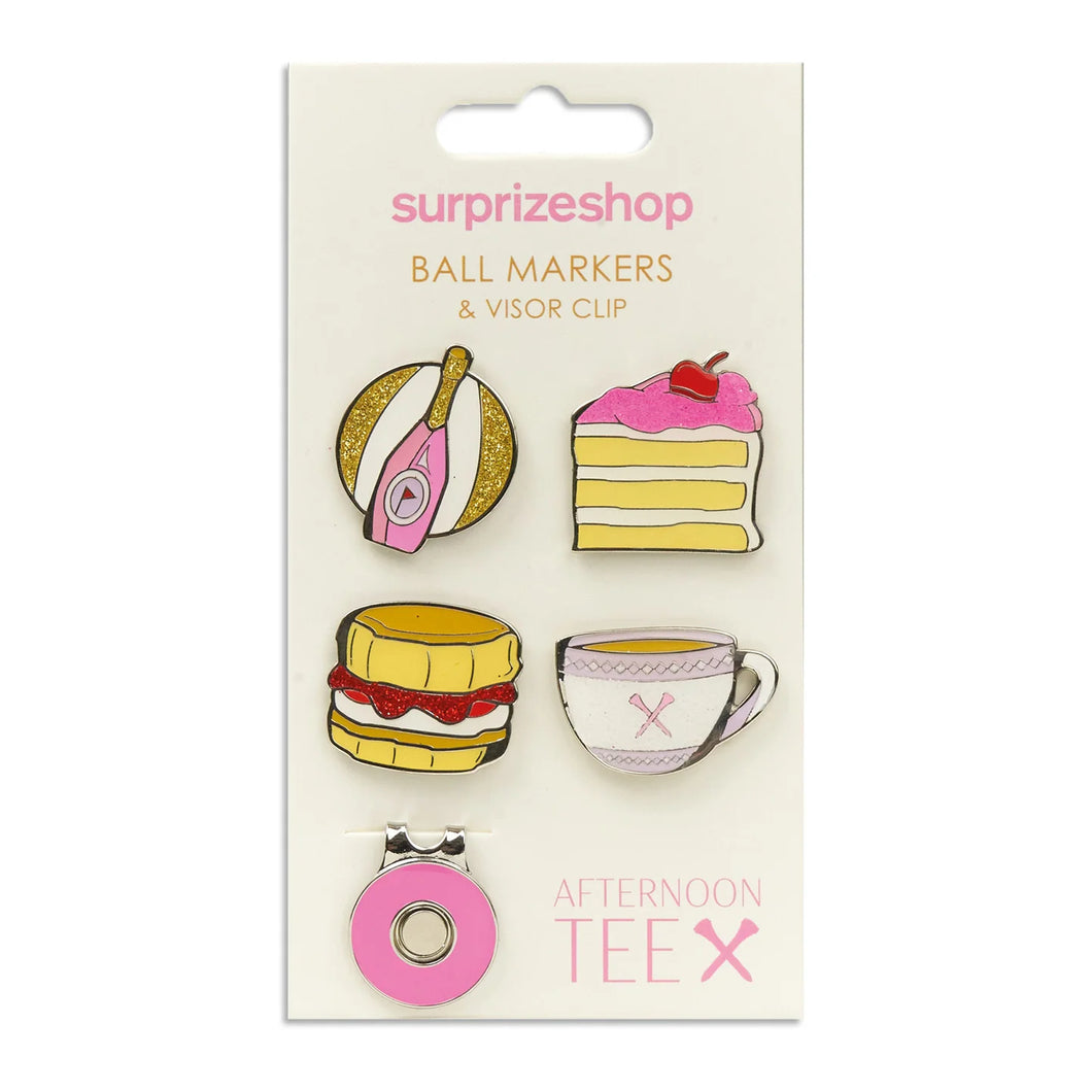 Surprizeshop Ladies Golf Ball Marker and Visor / Cap Clip Set. Afternoon Tea.