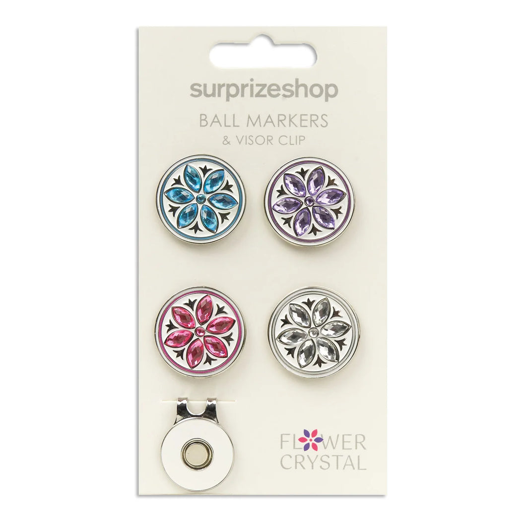 Surprizeshop Ladies Golf Ball Marker and Visor / Cap Clip Set. Flower Crystal.