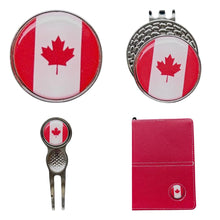 Load image into Gallery viewer, Canada Crested Golf Accessories. Ball Marker, Hat Clip, Divot Tool or Scorecard Holder.
