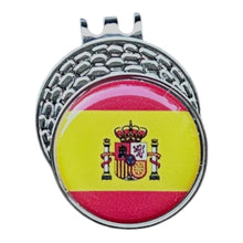 Load image into Gallery viewer, Spain Crested Golf Accessories. Ball Marker, Hat Clip, Divot Tool or Scorecard Holder.

