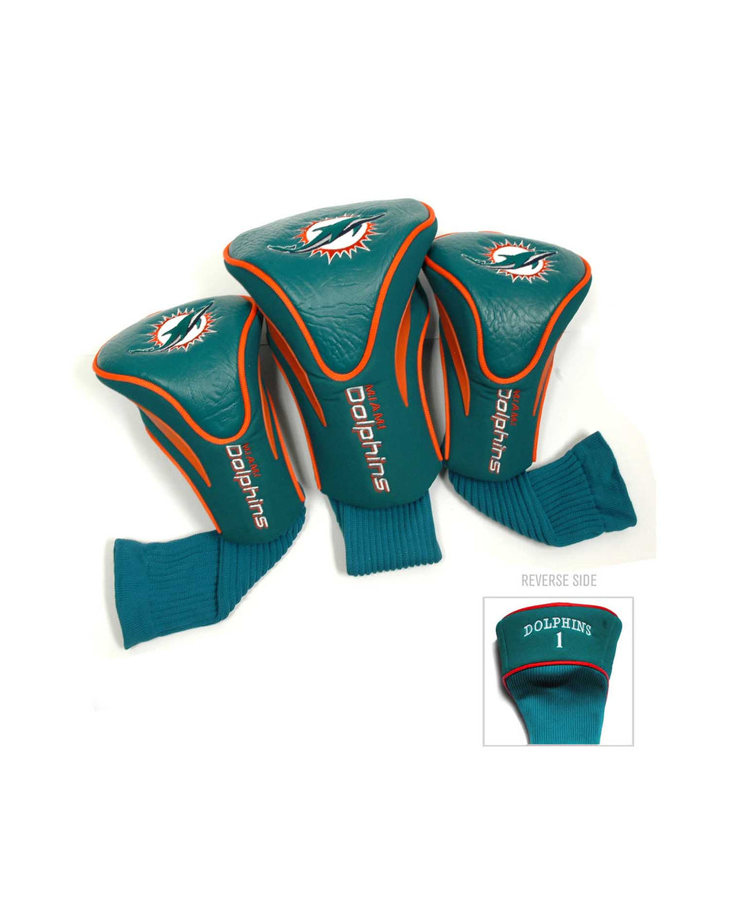 NFL Official Set of 3 Contour Golf Driver, 3 and X Headcovers. Miami Dolphins.