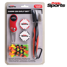 Load image into Gallery viewer, Pride Sports Game On Golf Set. Deluxe Golf Brush, Divot Tool, Tees, 2 Ball Markers.
