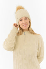 Load image into Gallery viewer, Pure Golf Ladies Greta Waterproof Golf Bobble Hat. Limestone.
