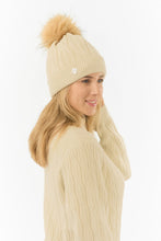 Load image into Gallery viewer, Pure Golf Ladies Greta Waterproof Golf Bobble Hat. Limestone.
