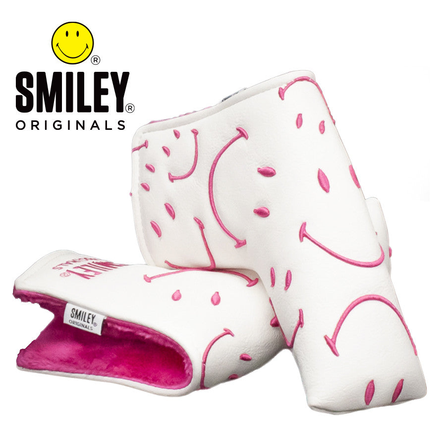 Smiley Original Classic Blade Style Putter Cover. Pink / White.