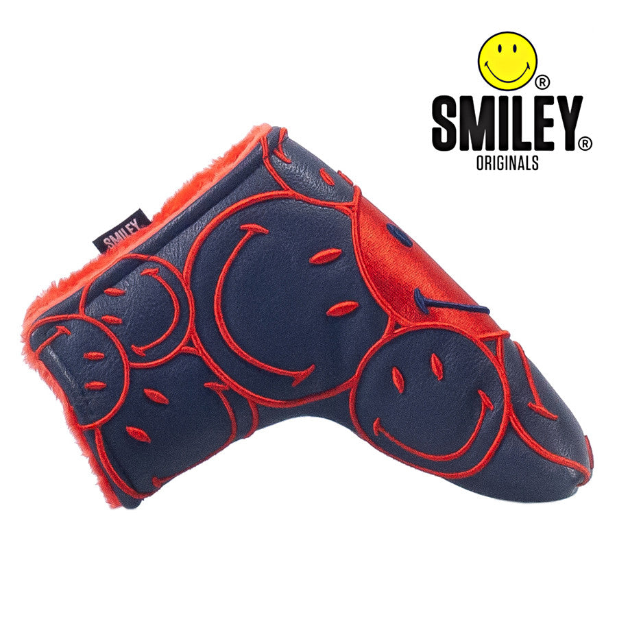Smiley Original Blade Style Putter Cover. Navy / Red.