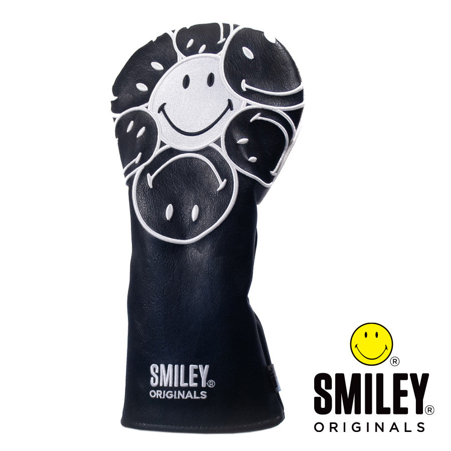 Smiley Original Stacked Hybrid or Rescue Wood Headcover. Black / White.