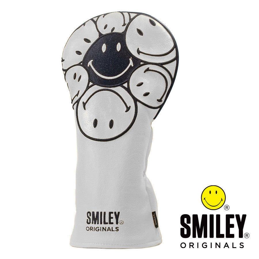 Smiley Original Stacked Driver Headcover. White / Black.