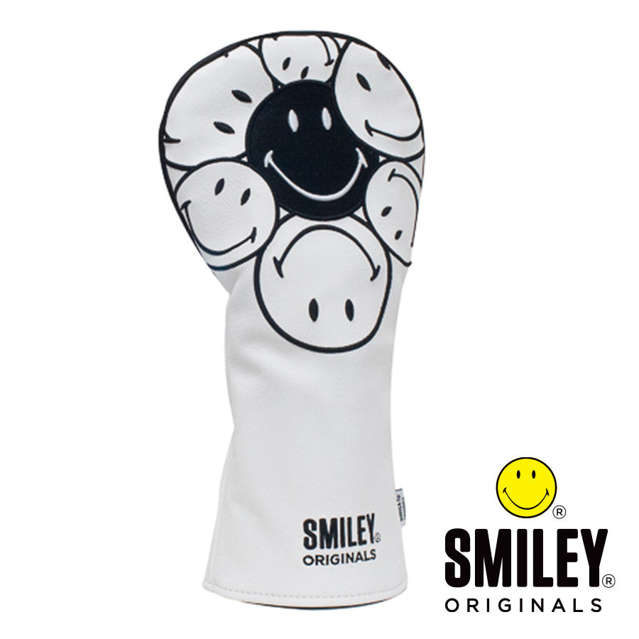 Smiley Original Stacked Hybrid or Rescue Wood Headcover. White / Black.