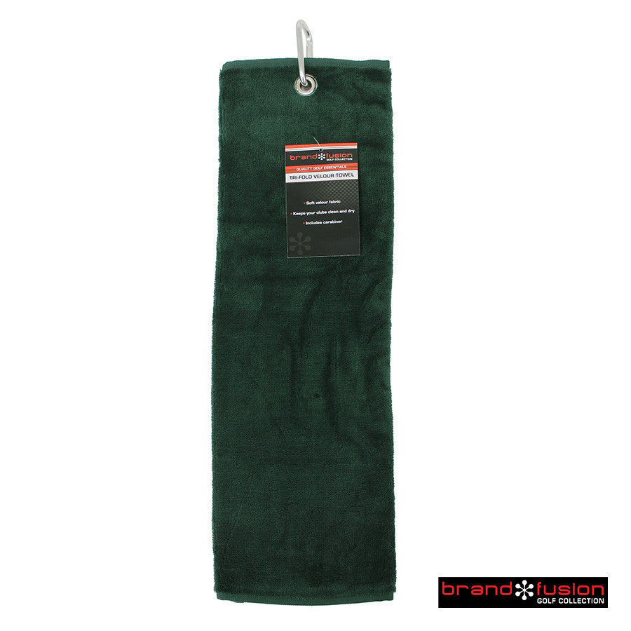 Brand Fusion Tri-Fold Velour Golf Towel. Navy, Grey, Black, White, Red, Orange, Green, Pink, Royal Blue.