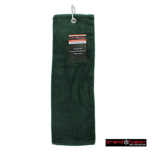 Load image into Gallery viewer, Brand Fusion Tri-Fold Velour Golf Towel. Navy, Grey, Black, White, Red, Orange, Green, Pink, Royal Blue.
