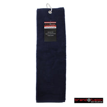 Load image into Gallery viewer, Brand Fusion Tri-Fold Velour Golf Towel. Navy, Grey, Black, White, Red, Orange, Green, Pink, Royal Blue.
