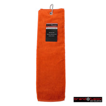 Load image into Gallery viewer, Brand Fusion Tri-Fold Velour Golf Towel. Navy, Grey, Black, White, Red, Orange, Green, Pink, Royal Blue.
