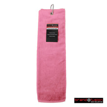 Load image into Gallery viewer, Brand Fusion Tri-Fold Velour Golf Towel. Navy, Grey, Black, White, Red, Orange, Green, Pink, Royal Blue.
