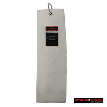 Load image into Gallery viewer, Brand Fusion Tri-Fold Velour Golf Towel. Navy, Grey, Black, White, Red, Orange, Green, Pink, Royal Blue.
