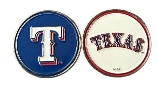 MLB Official Team Crested Golf Ball Marker. Double Sided. Texas Rangers.