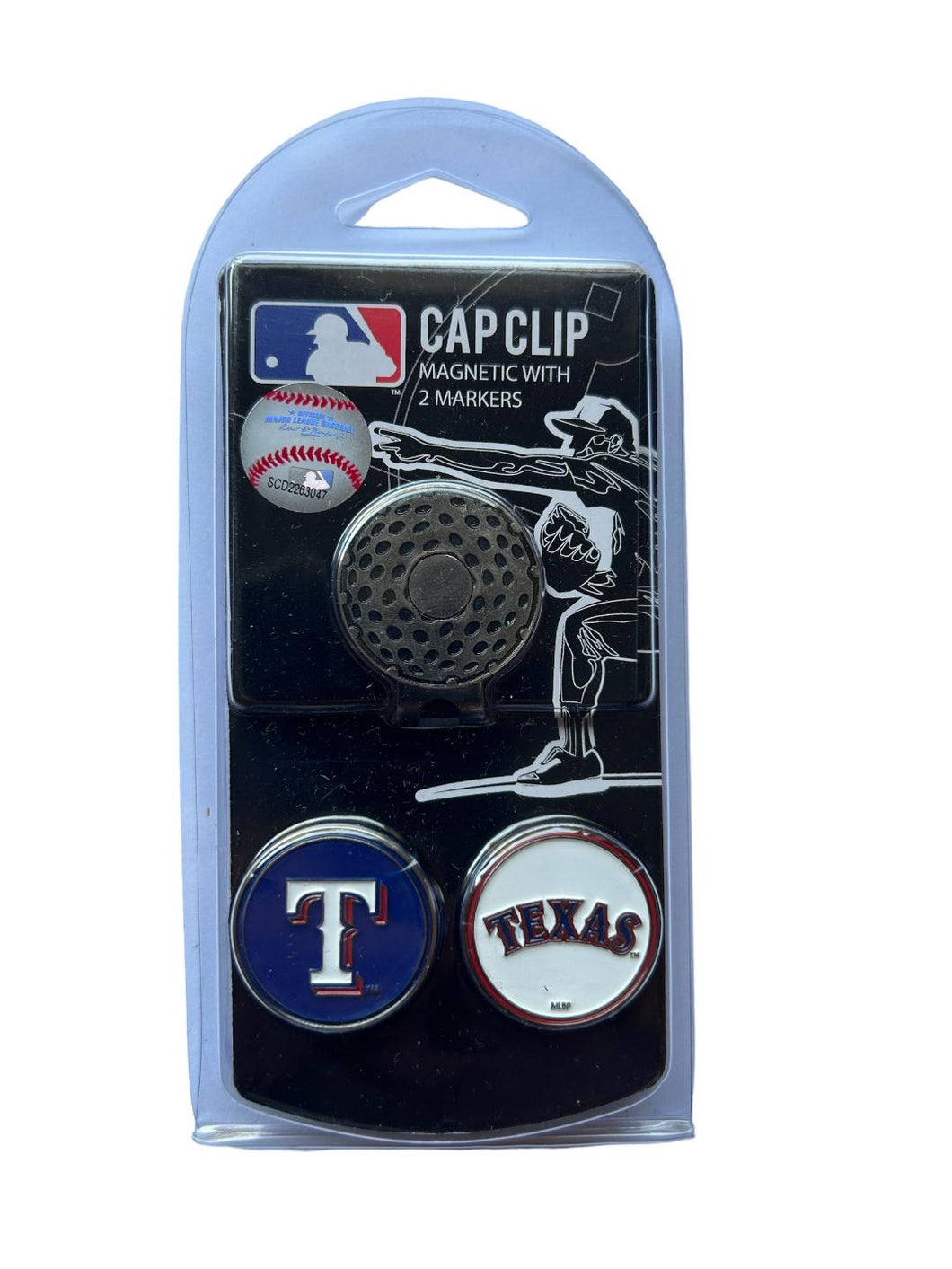 MLB Major League Baseball Official Golf Hat Clip and 2 Golf Ball Markers. Texas Rangers.