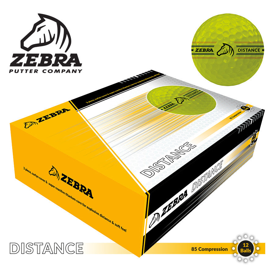 1 Dozen Zebra Distance Golf Balls. Yellow.