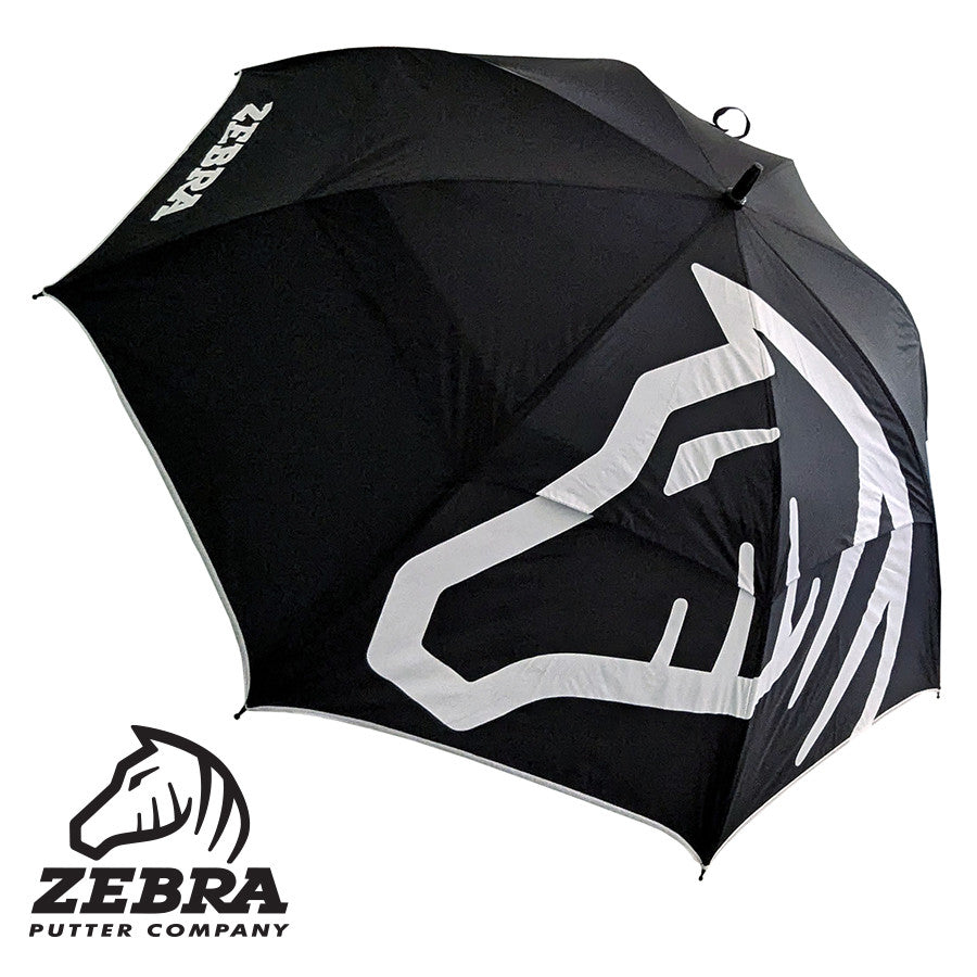 NEW ZEBRA GOLF COMPANY. DOUBLE CANOPY GOLF UMBRELLA. BLACK / WHITE. (30SPF)