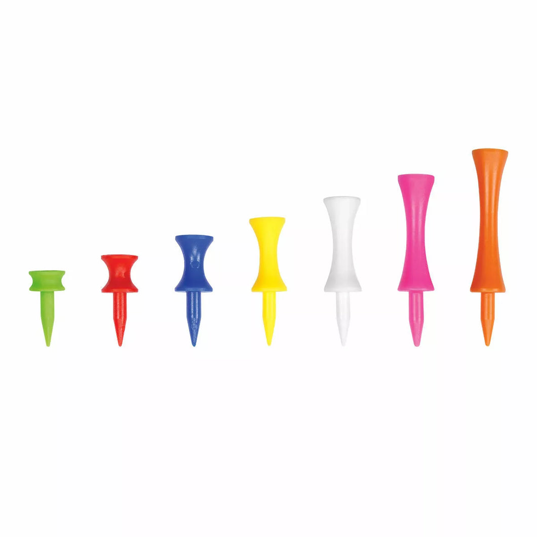 Plastic Graduated Castle Golf Tees. 7 Sizes, Various Colours. Free Postage.
