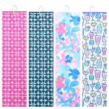 Load image into Gallery viewer, Surprizeshop Microfibre Tri-fold Ladies Golf Towel - Riviera Blue or Pink, Watercolour Petal, Over 18 Boozy.
