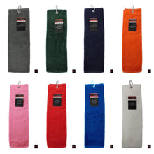 Load image into Gallery viewer, Brand Fusion Tri-Fold Velour Golf Towel. Navy, Grey, Black, White, Red, Orange, Green, Pink, Royal Blue.
