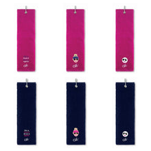Load image into Gallery viewer, NEW Surprizeshop Ladies Charlie Hull Golf Tri Fold Towel. Pink or Navy, 3 Designs.

