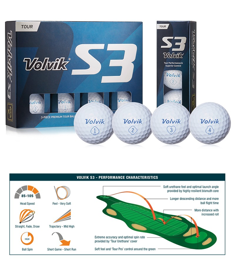 Volvik S3 Golf Balls. White.