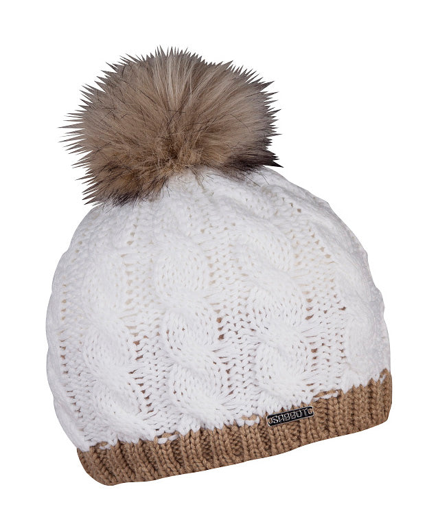 Sabbot Ladies Winter Fleece Lined Beanie Hat. Andrea. White / Sand