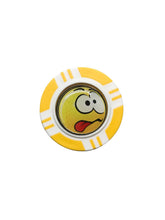 Load image into Gallery viewer, Vegas Poker Chip Golf Ball Marker. Yellow Laugh, Wink, Smile, Crazy or Angry.

