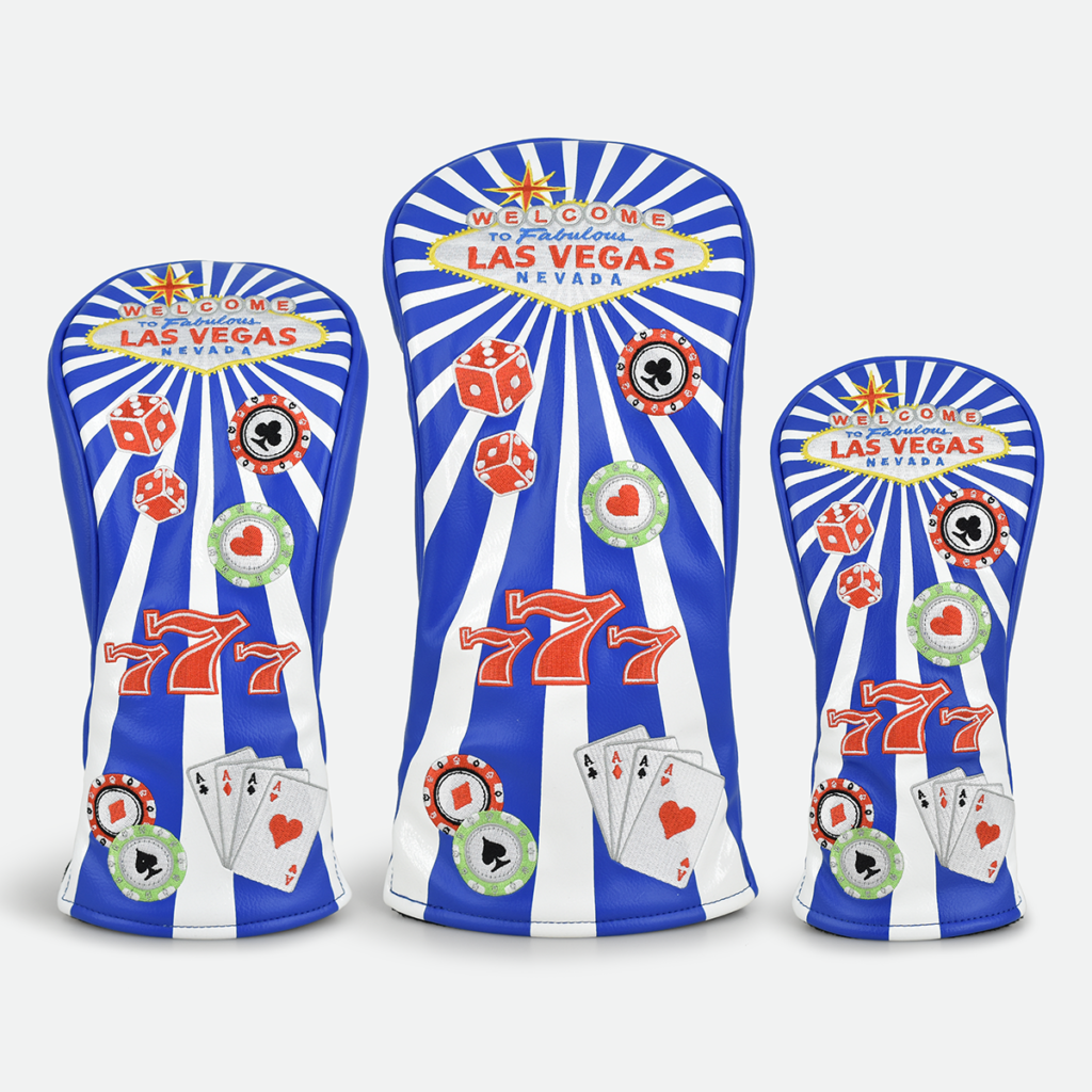 PRG Originals Las Vegas Blue Design Golf Headcovers. Set of 3. Driver, Fairway and Rescue.