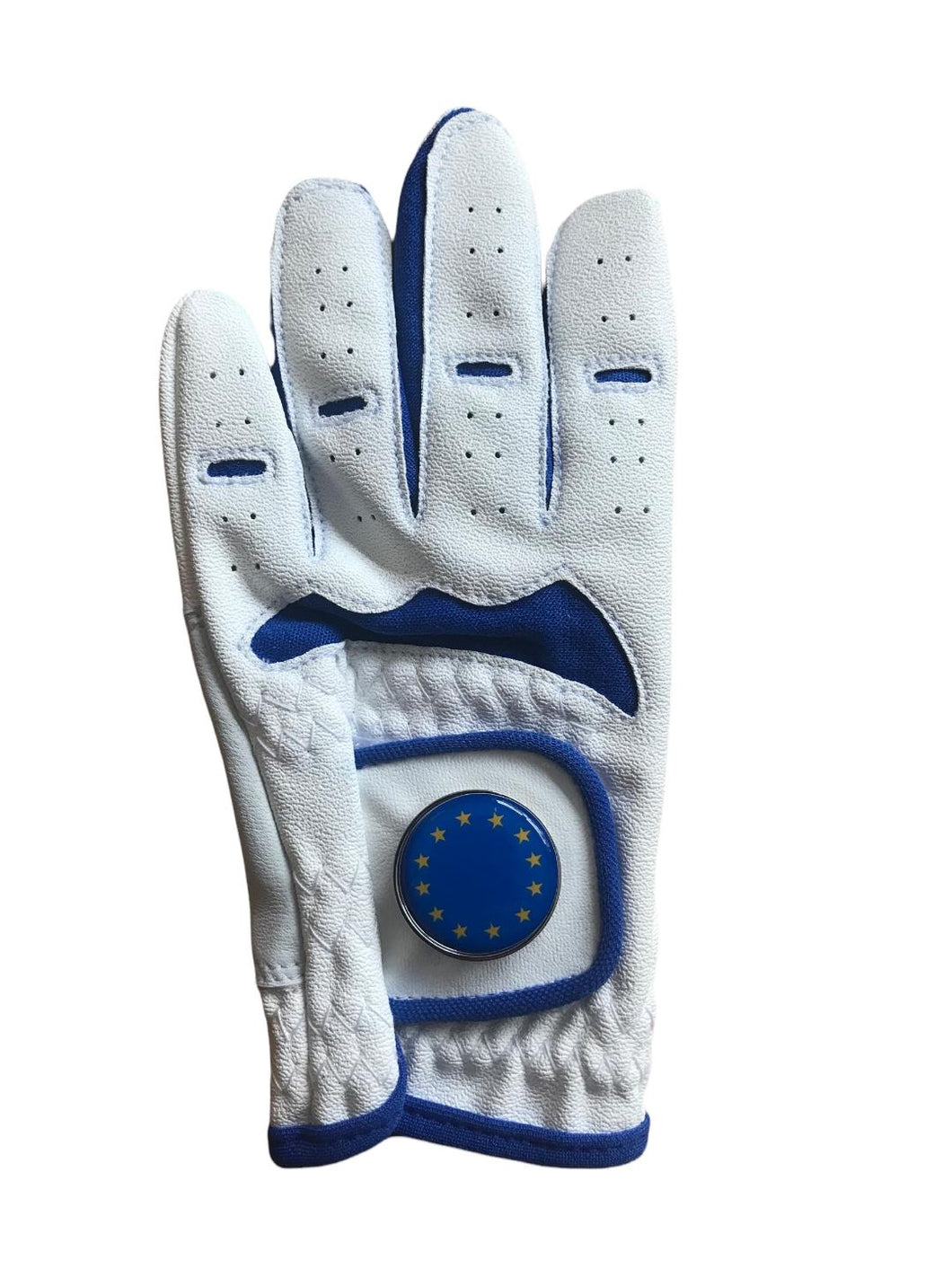 NEW Junior Blue / White All Weather Golf Glove. Europe Ball Marker. Small, Medium or Large.